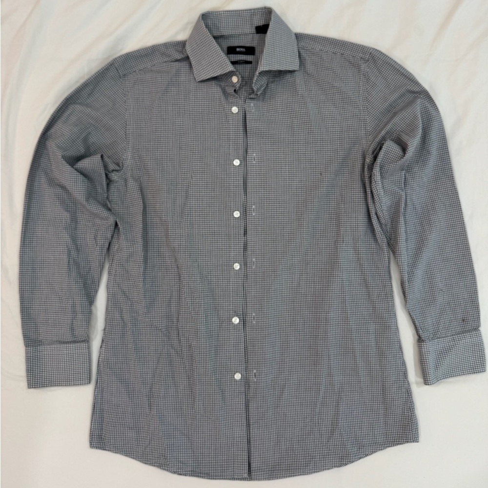 Hugo Boss Black and White Checkered Dress Shirt